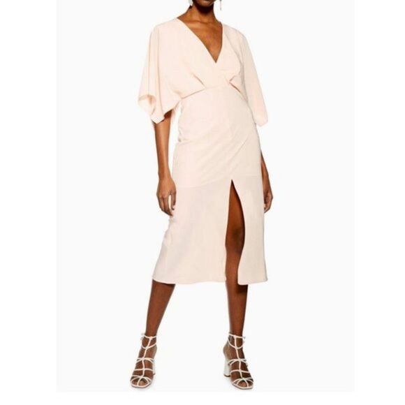 Topshop Blush Batwing V-Neck Midi Dress size 8 - Picture 1 of 9